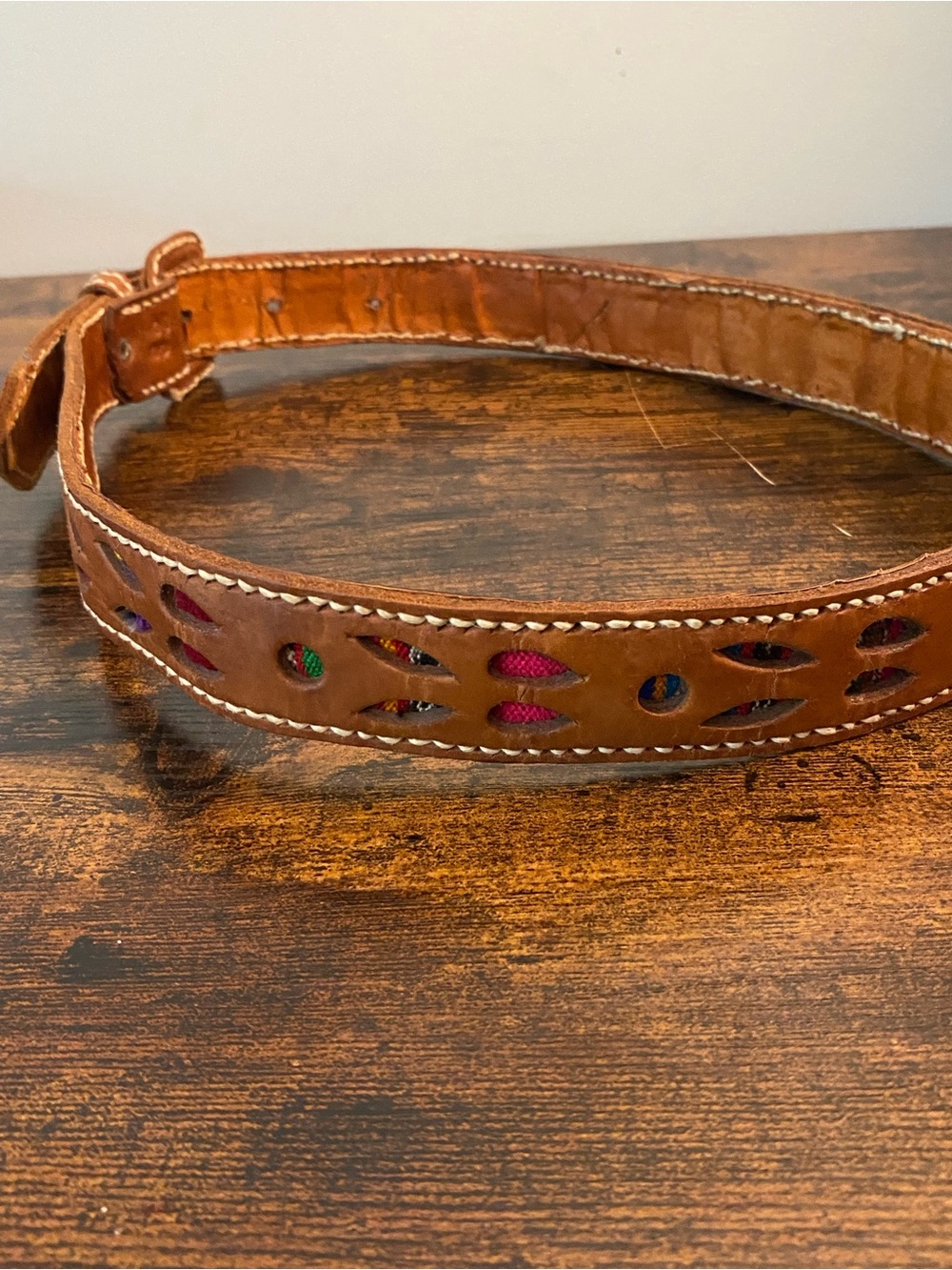 Guatemala Made Men's Brown Leather Belt with Contrast Stitching and Colors